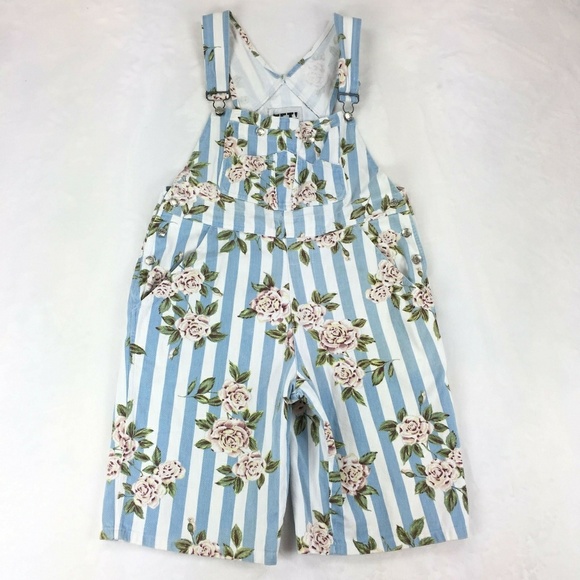 Get Pants - Get 1990's striped floral overall shorts medium
